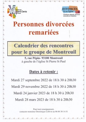 calendrier des rencontres du groupe de Montreuil